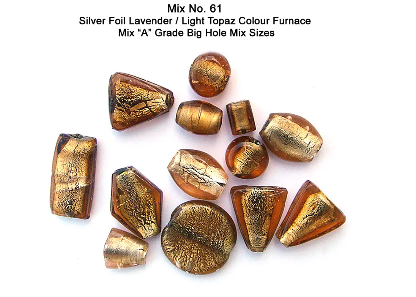 Silver Foil lavender / Light Topaz Color Furnace Mix "A" Grade Big Hole mix sizes
